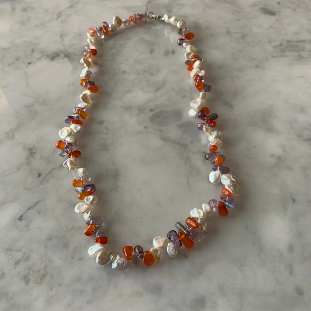 Honora White Petal Keshi Pearl And Gemstone Necklace And Bracelet Set Amethyst Red - Image 7