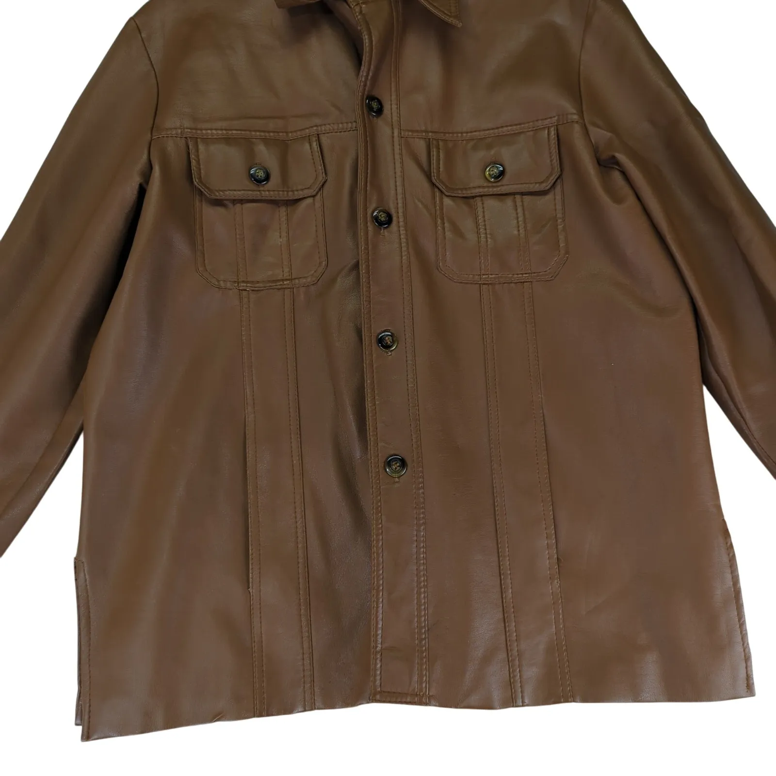Vintage Stix Baer Fuller Vegan Faux‎ Leather Jacket Brown Women's Large Vinyl - Image 4