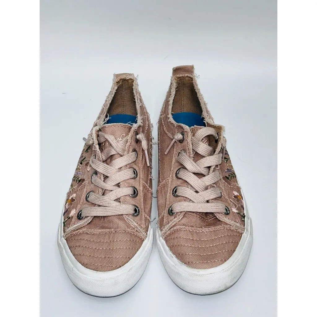 Blowfish Malibu Canvas Low Top Sneakers Shoes 7.5 Mauve Floral Embroidered Pink - Image 3