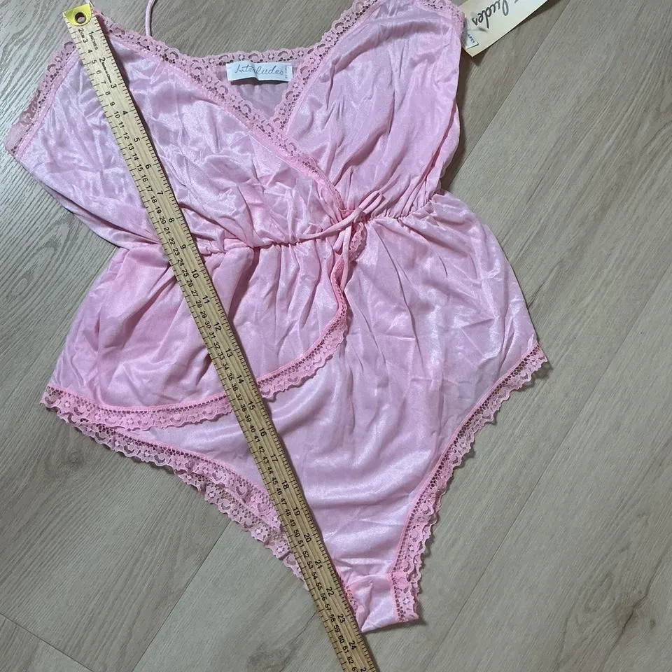 Interludes By Cira Pink Satin Lace Teddy‎ Lingerie Valentine Whimsigoth Size M - Image 5