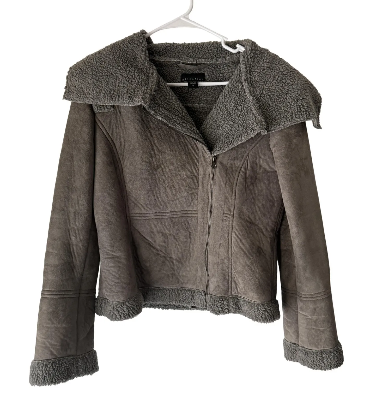Attention Y2k Womens Large Faux Shearling Sherpa Lined Zip Up Winter Coat‎ - Image 1