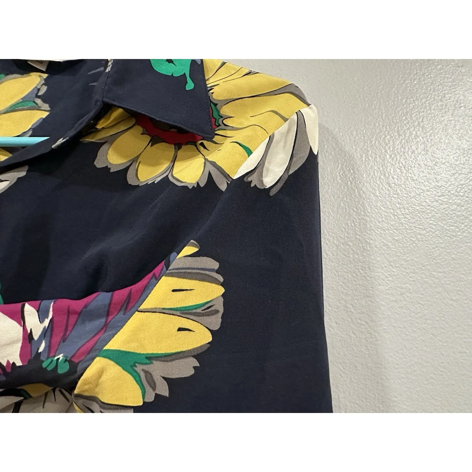 Tucker Silk Crepe de Chine Floral Collared Long Sleeve Dress XS - Image 7