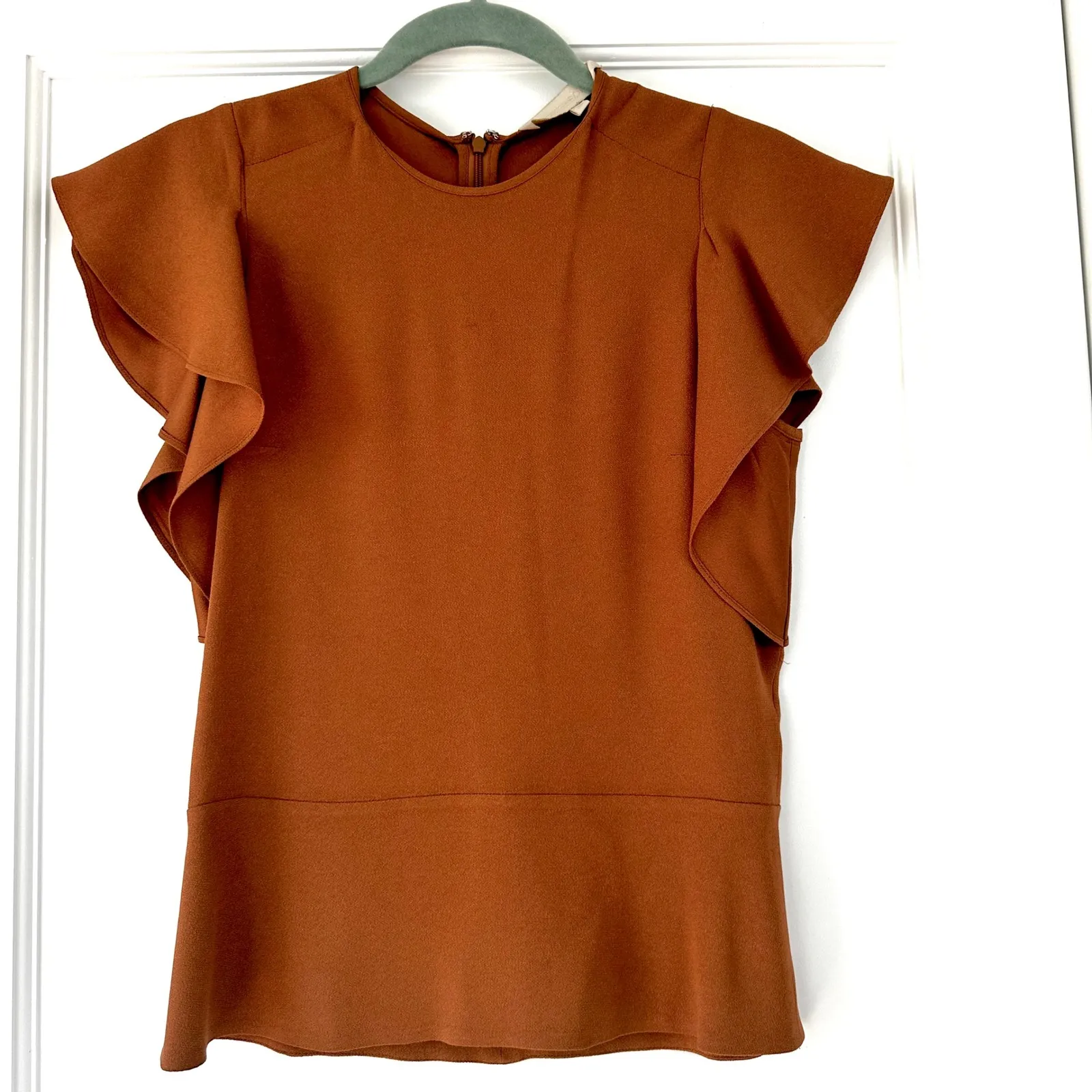 Vanessa Bruno Flutter Sleeve Top Elegant Blouse‎ Brown Rust Size 36 US 2 4 - Image 5