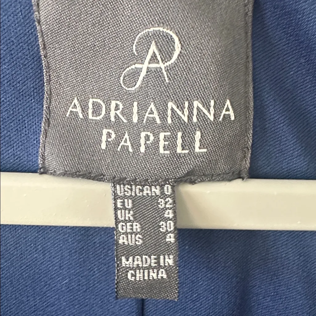 Adrianna Papell Navy Blue Faux Wrap Short Sleeve‎ Waist Tie Dress - Image 2