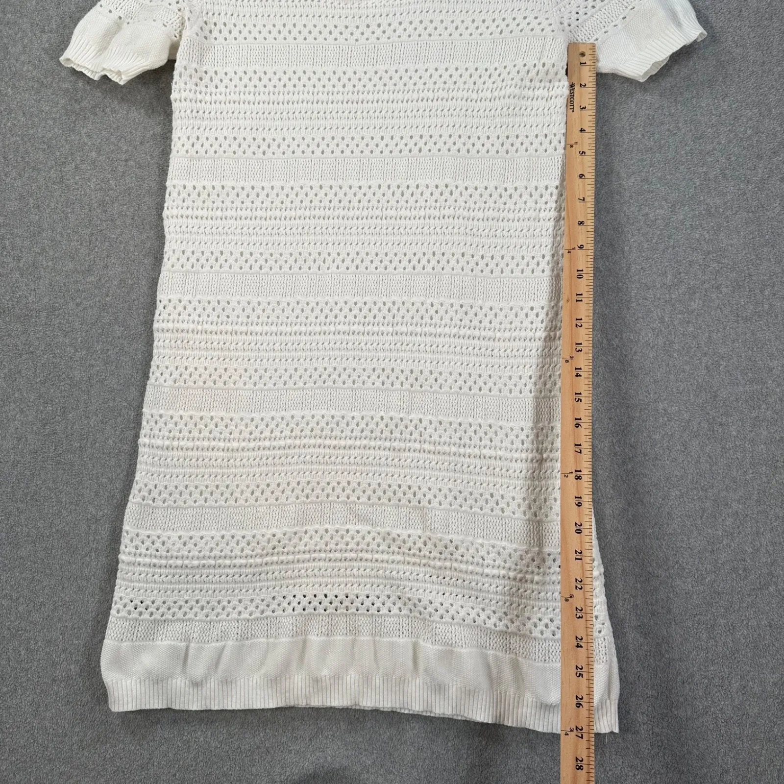 MNG Mango Crochet Knit Dress Size Large White Short Sleeve Scoop Neck Lined - Image 4