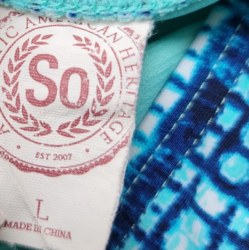 SO Aqua Multicolor Geometric Strappy Scoop Bikini Bottoms L - Image 3