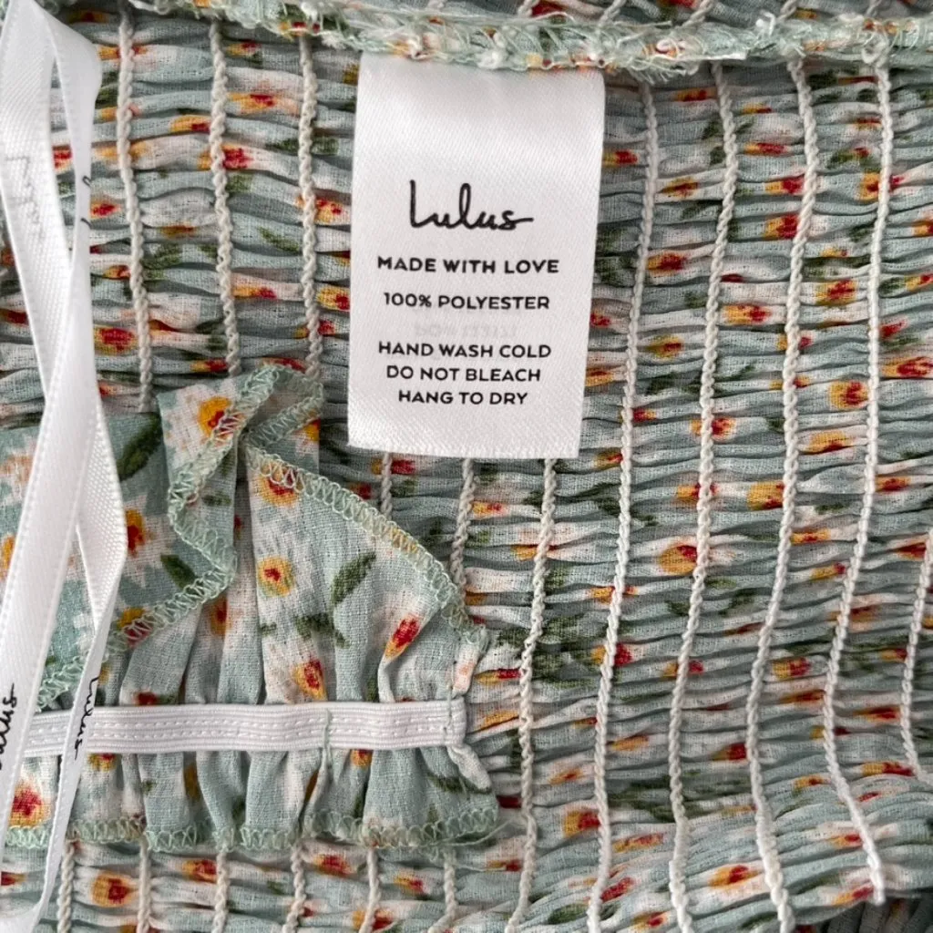 Lulu's Flourishing Dreams Mint Green Floral Print Smocked Crop Top NWT | XL - Image 10
