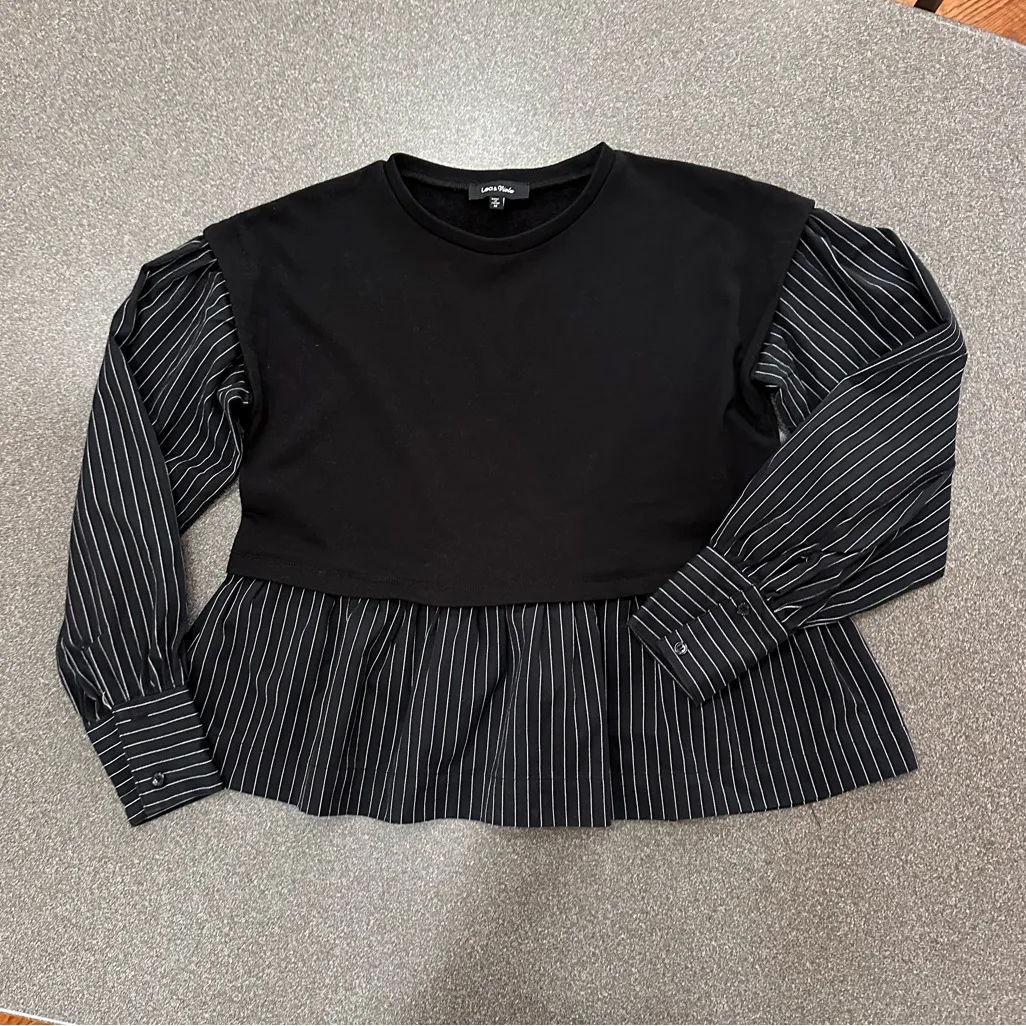 Saks 5th Avenue Lea & Viola
Blouse Striped Twofer Top in Black Size M - Image 3