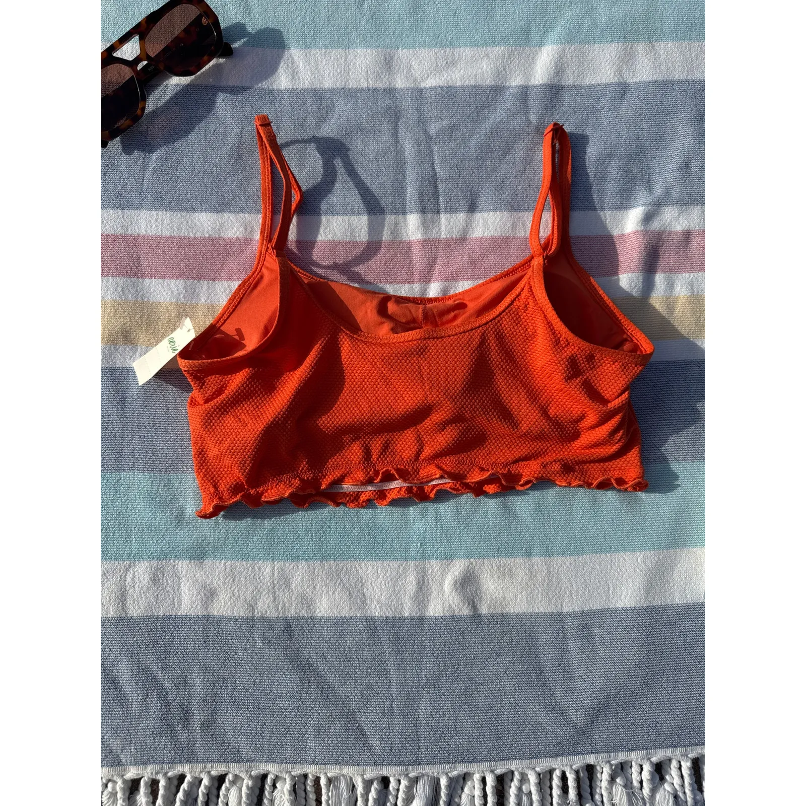 Aerie Bikini Top Orange Ruffle Edge Scoop Neck Swimwear Size M NWT - Image 3
