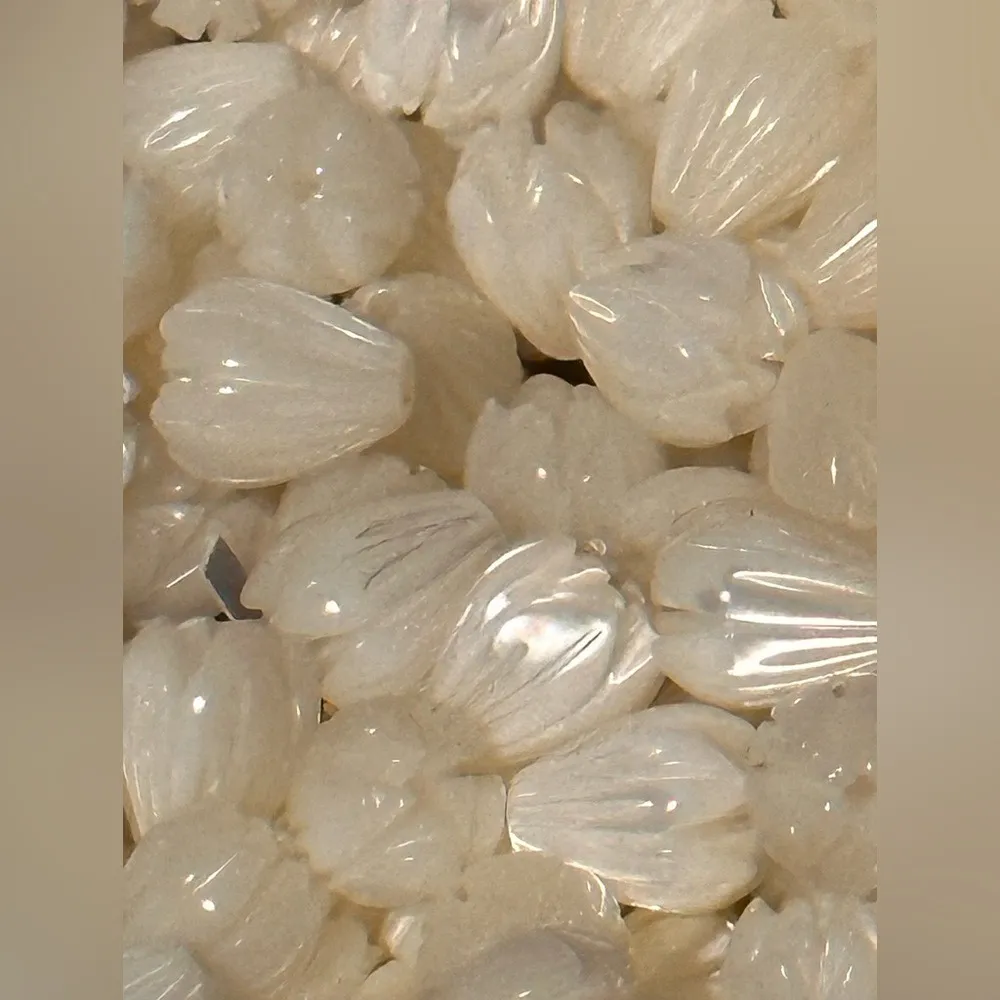 Pikake Mother of Pearl Shell Flower Dangle Earrings Gold - Image 5