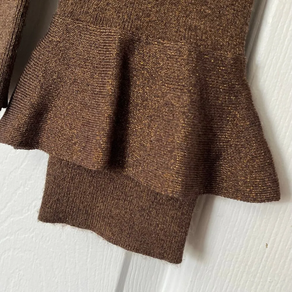 Alice + Olivia Ruffled Metallic Knit Sweater - Size L - Image 4