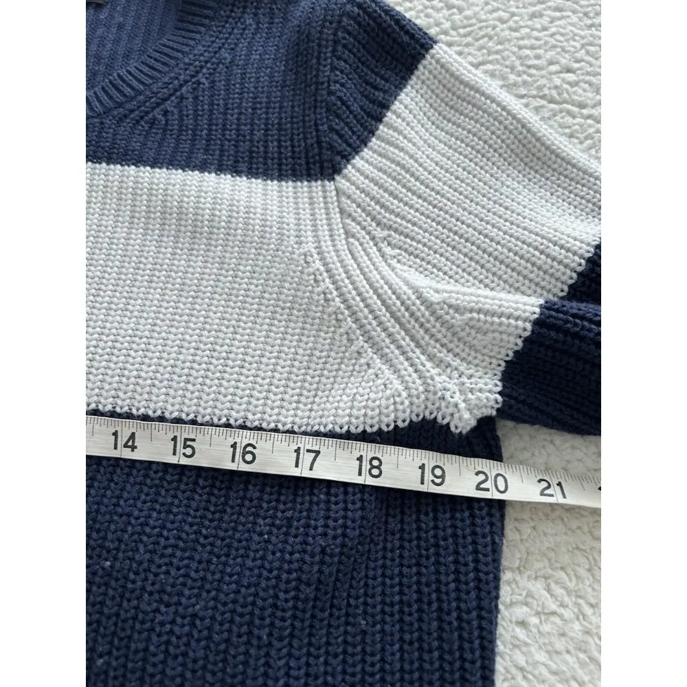 J Crew Navy White Striped Crew Neck Long Sleeve Cotton & Cashmere Sweater Size L Size L - Image 7