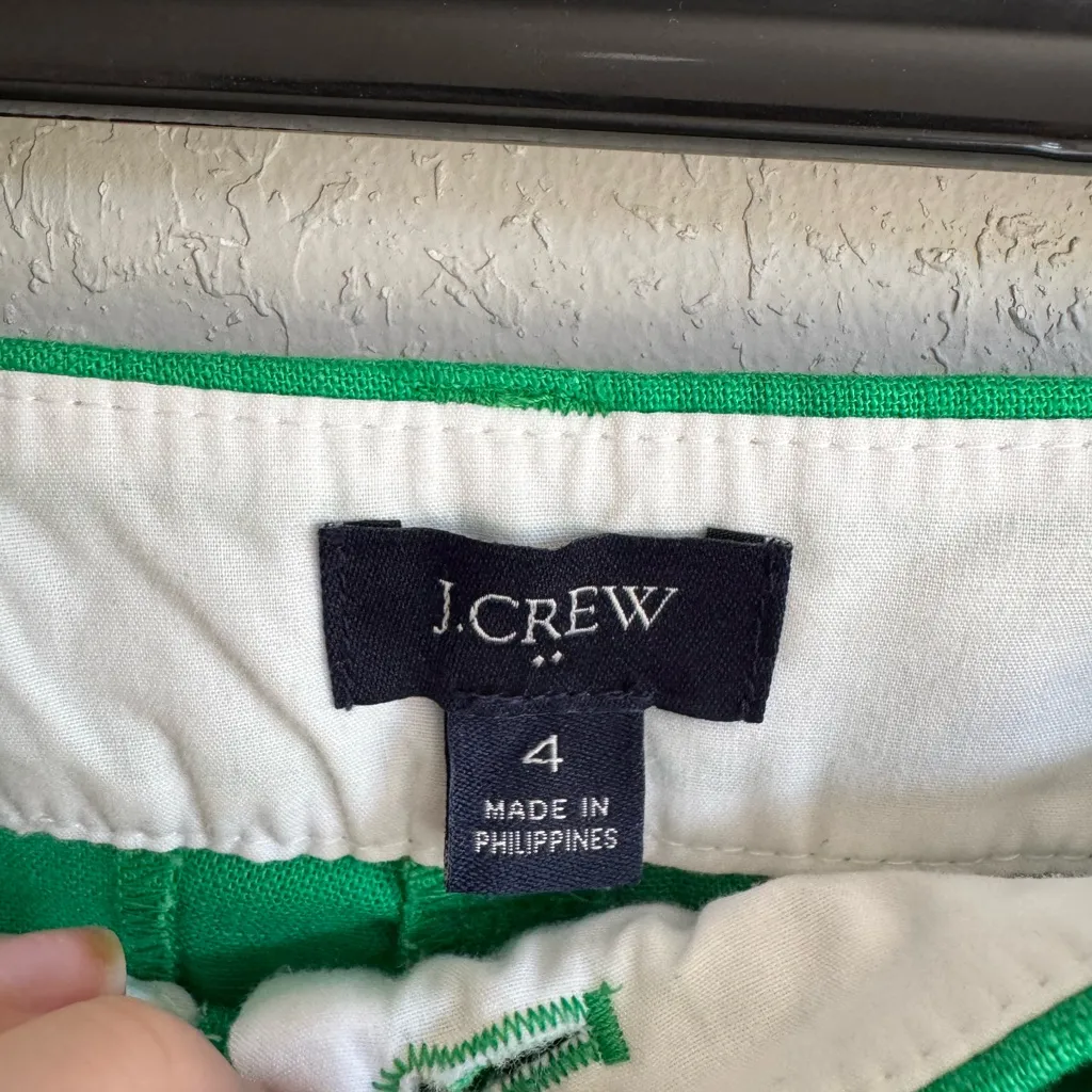 J Crew Green Linen Blend Scalloped Edge Shorts Womens 4 Beach Coastal Summer - Image 3