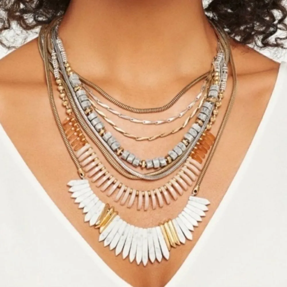 Stella & Dot Ezra Statement Necklace Layered Versatile Adjustable Stone Metal - Image 4