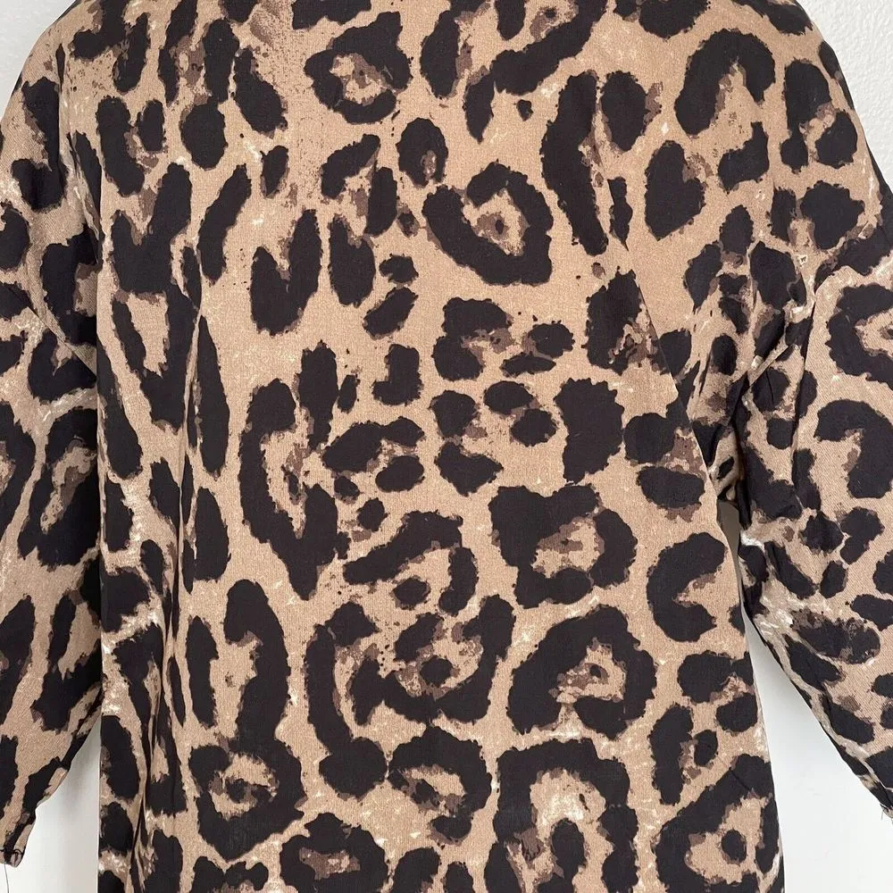 Womens Size XS Open Front Leopard Chiffon Kimono Animal Print 3/4 Sleeve - Image 6