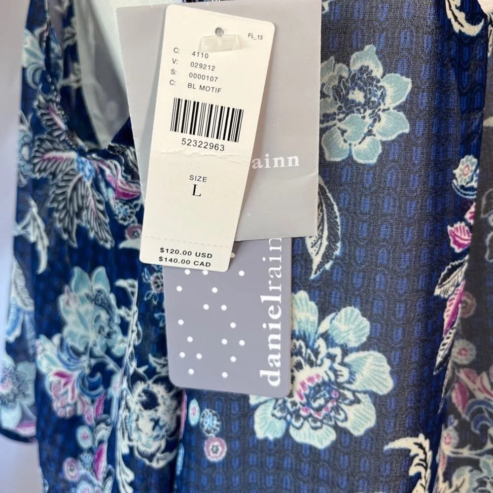 Daniel Rainn Anthropologie Cold Shoulder Floral Blouse Navy Pink | Size L | NWT - Image 2