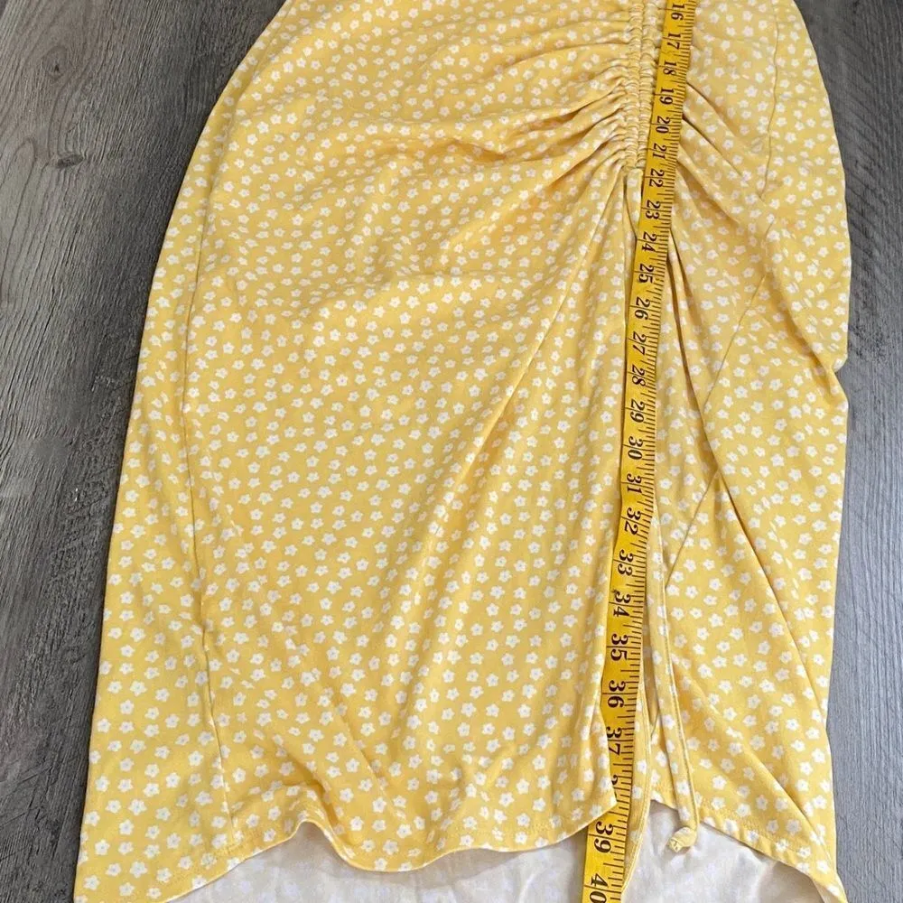 Hollister Midi Dress Cinched Yellow White Floral Adjustable Small Stretch - Image 8