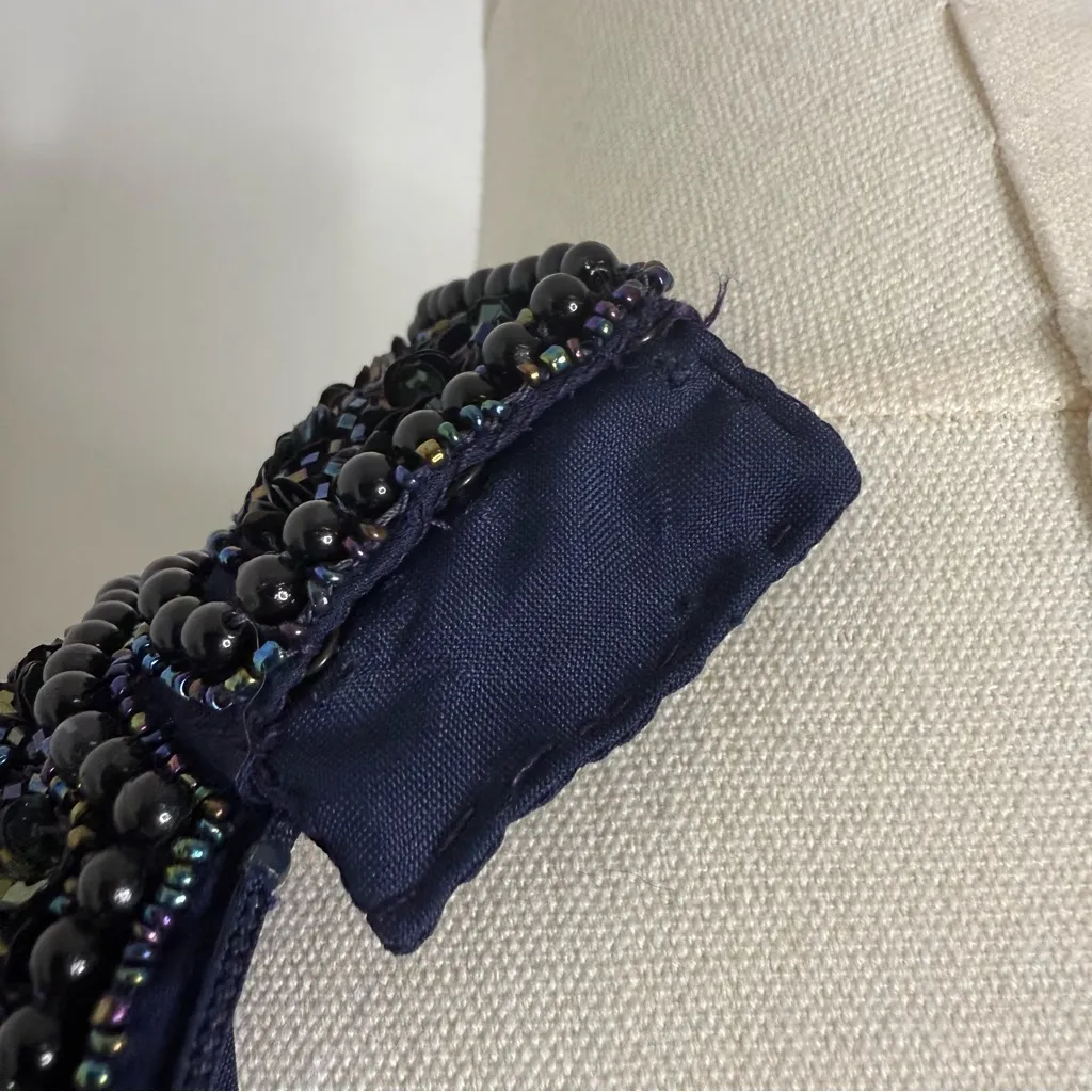 Vintage Lawrence Kazar Beaded Gown Women’s Small Navy Silk Mermaid Vibes - Image 9