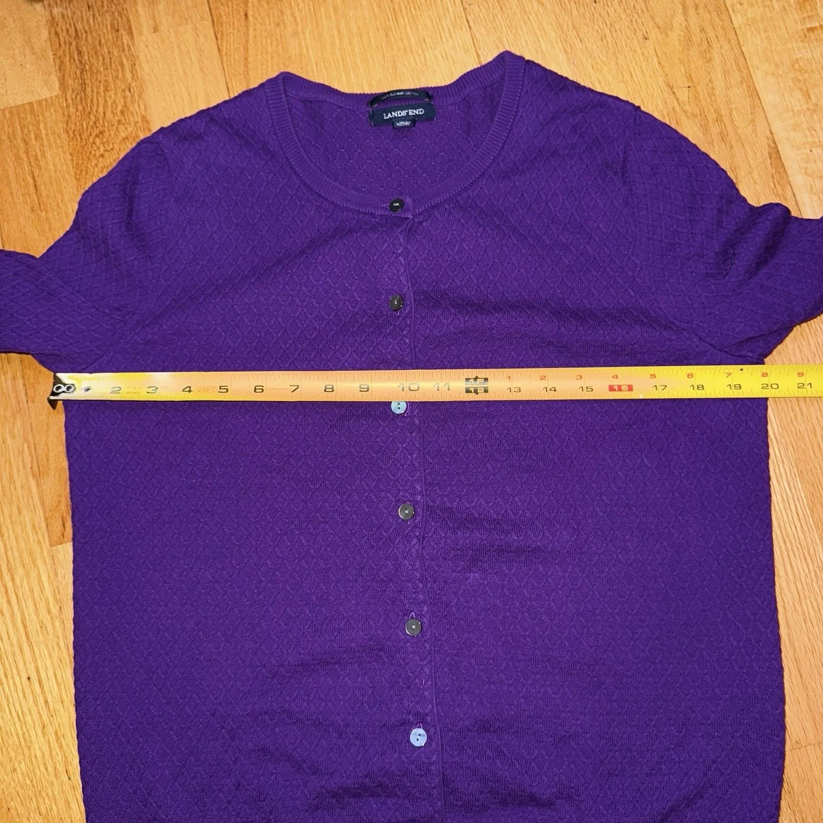 Land’s End Women’s 100% Supima Cotton Button Down Diamond Knit Cardigan Purple L - Image 6