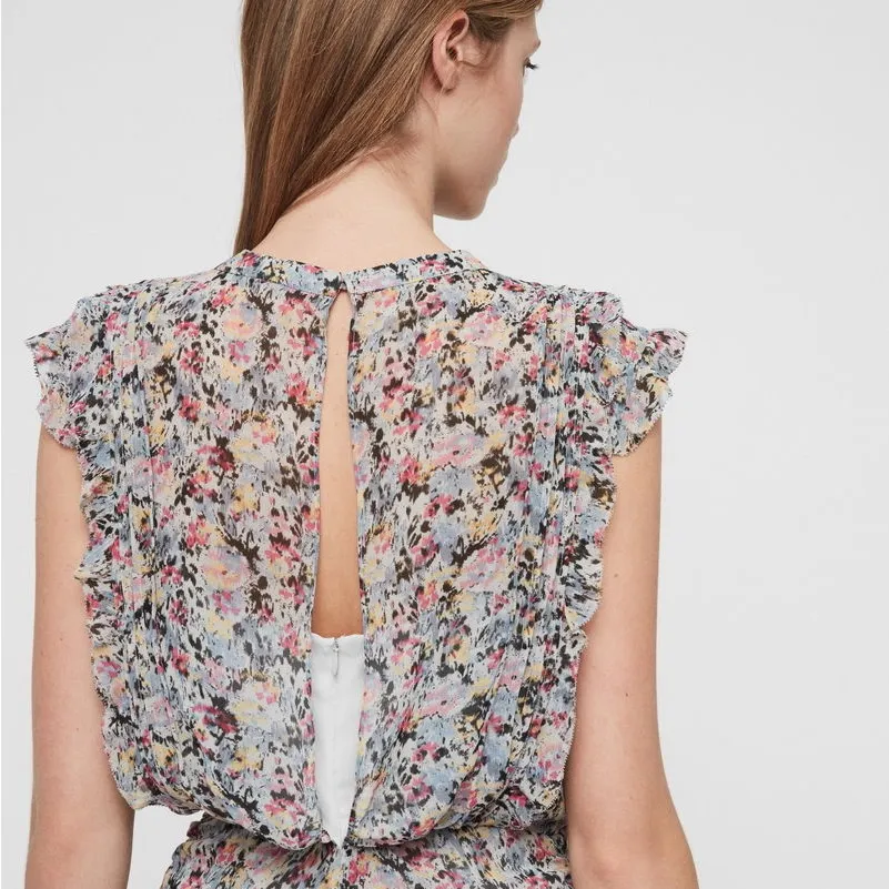 All Saints Pink and Blue Ruffled Ruched Midi‎ Dress Size 2 - Image 3