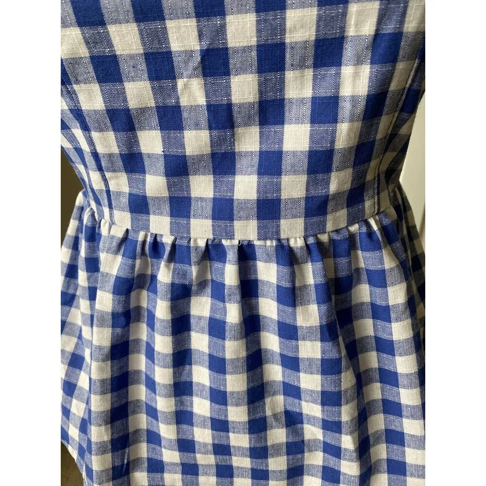 New Love On A Hanger Dazzling Blue White Gingham Smocked Back Tank Top Small - Image 5