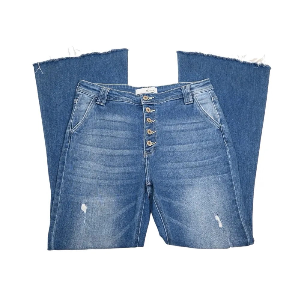 KanCan Women's 11/29 Sian Exposed Button Fly Flare Jean KC7345M Blue - Image 4