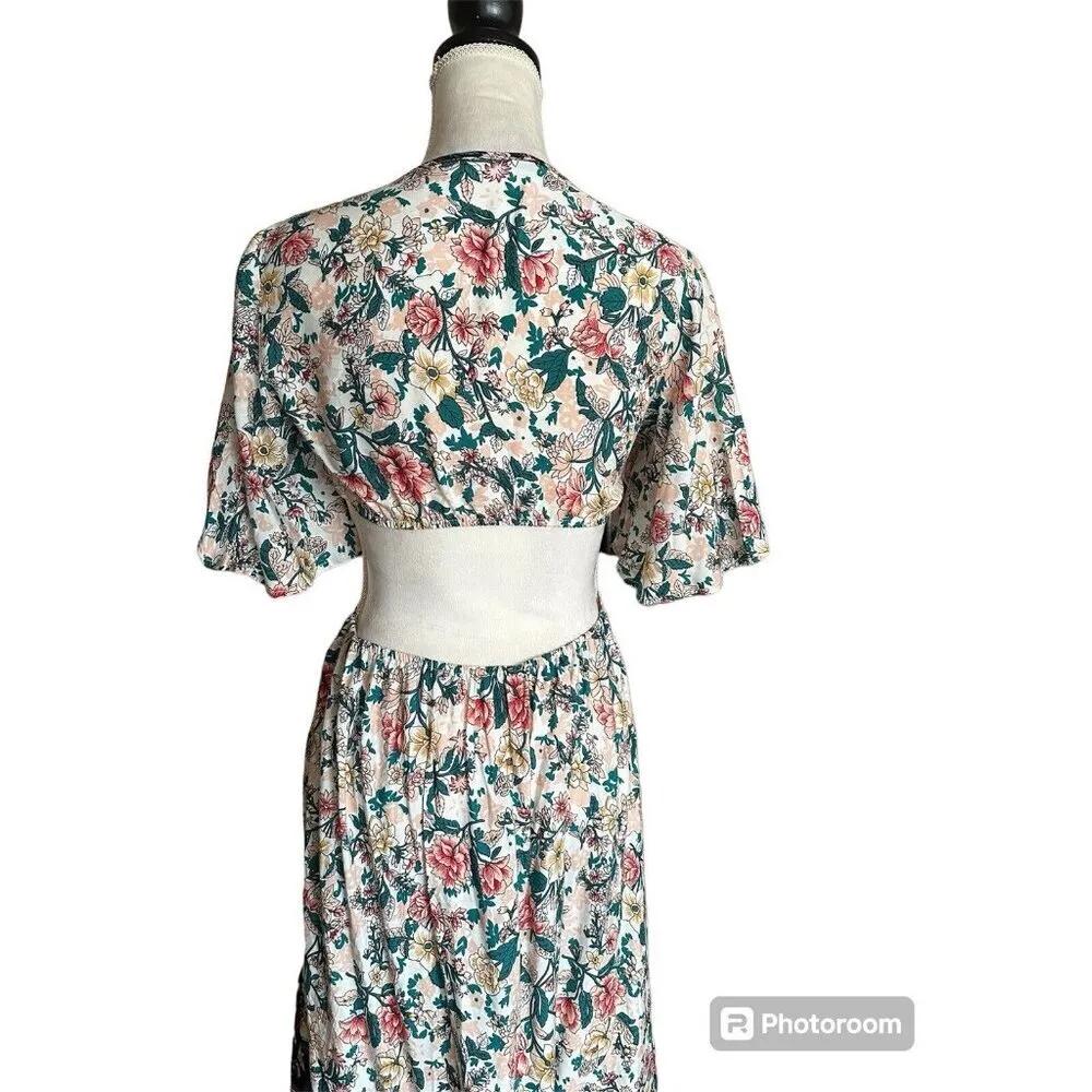 Hi-low Floral Front tie Cutout Maxi Dress Open Back Tie Front Fairy Whimsical S - Image 6