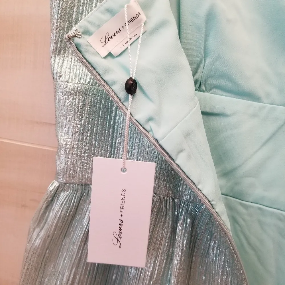 {L} NWT Lovers + Friends As If Mini Dress Electric Blue Metallic Sparkle Shimmer - Image 5
