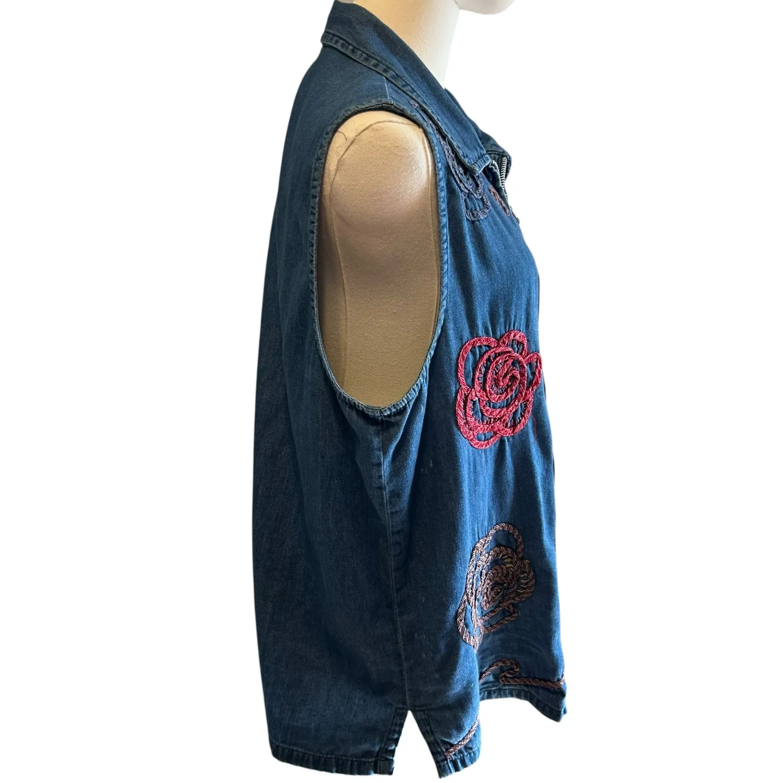 Bobbie Brooks Vest Top SZ LG Sleeveless Zip Denim Embroidered Artsy Casual Boho Blue - Image 5