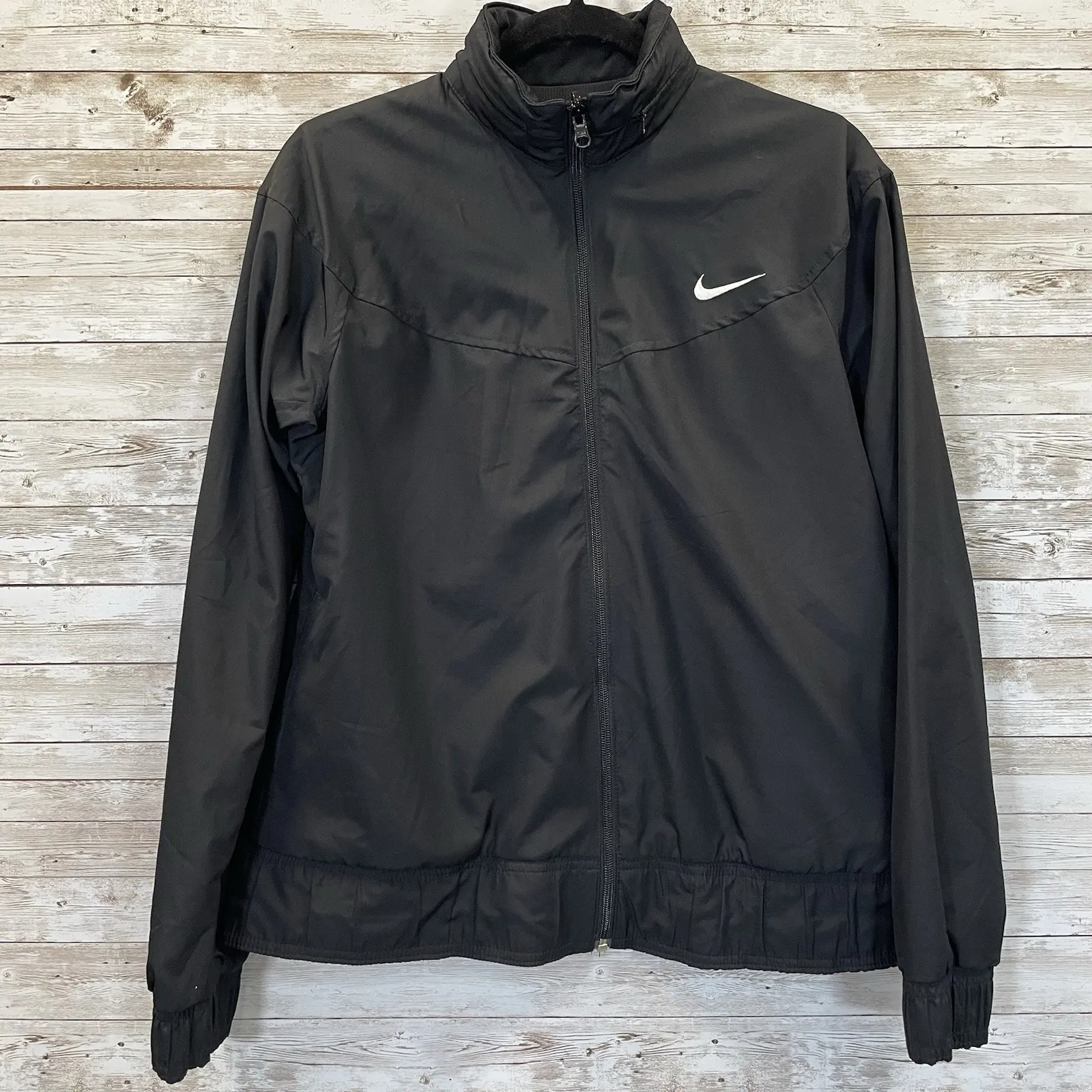 Nike Womens M Jacket Reversible‎ Black Fit Dry Hidden Hood Running Cycling Logo - Image 2