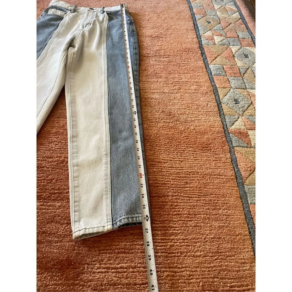 Pacsun Women's Mom Jeans Two Tone Cut and Sew Frayed High Rise Tapered Size 26 - Image 7