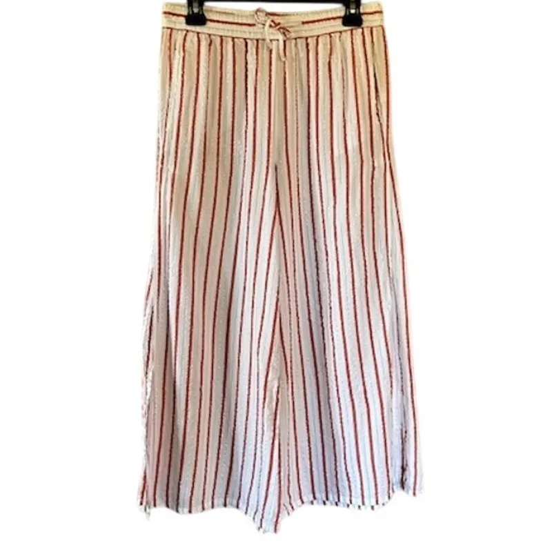 Onia Women's Red, White, and Metallic Wide Leg Side Slit Pants, Size Medium - Image 2
