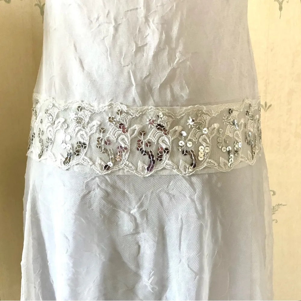 Vintage Slip Dress with Sequin Trim White - Image 5