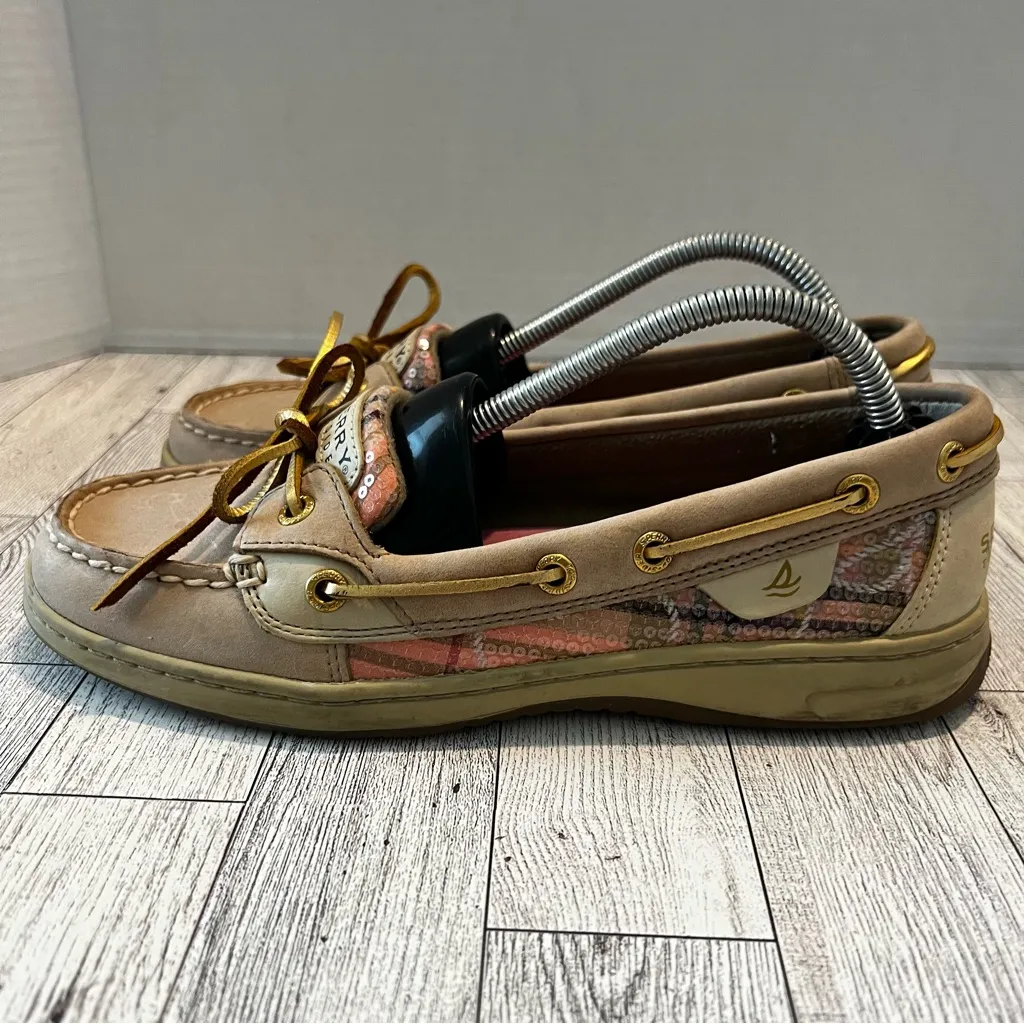 Sperry Top Sider Boat Shoes Angelfish Pink Plaid Leather Women’s Size 7.5M - Image 4