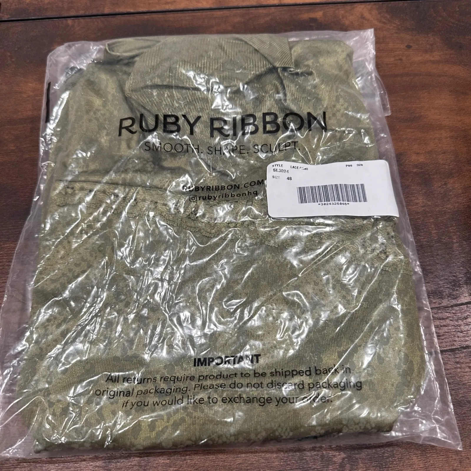 Ruby Ribbon Lace Cami SL3024 Olive Green Smooth Shape Sculpt Size 48 - Image 2