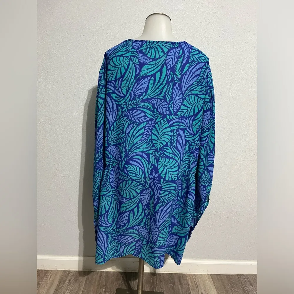 Swimsuits for All Leaf Beach Coverup Caftan Size 22/24 Blue - Image 2