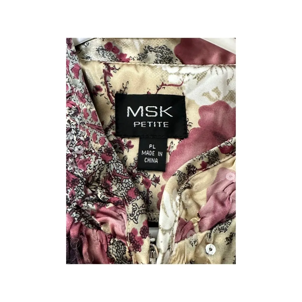 MSK Petite Womens Floral Crinkle Sequin Jacket PL Sparkly Zipper Mandarin Collar Pink Size undefined - Image 7