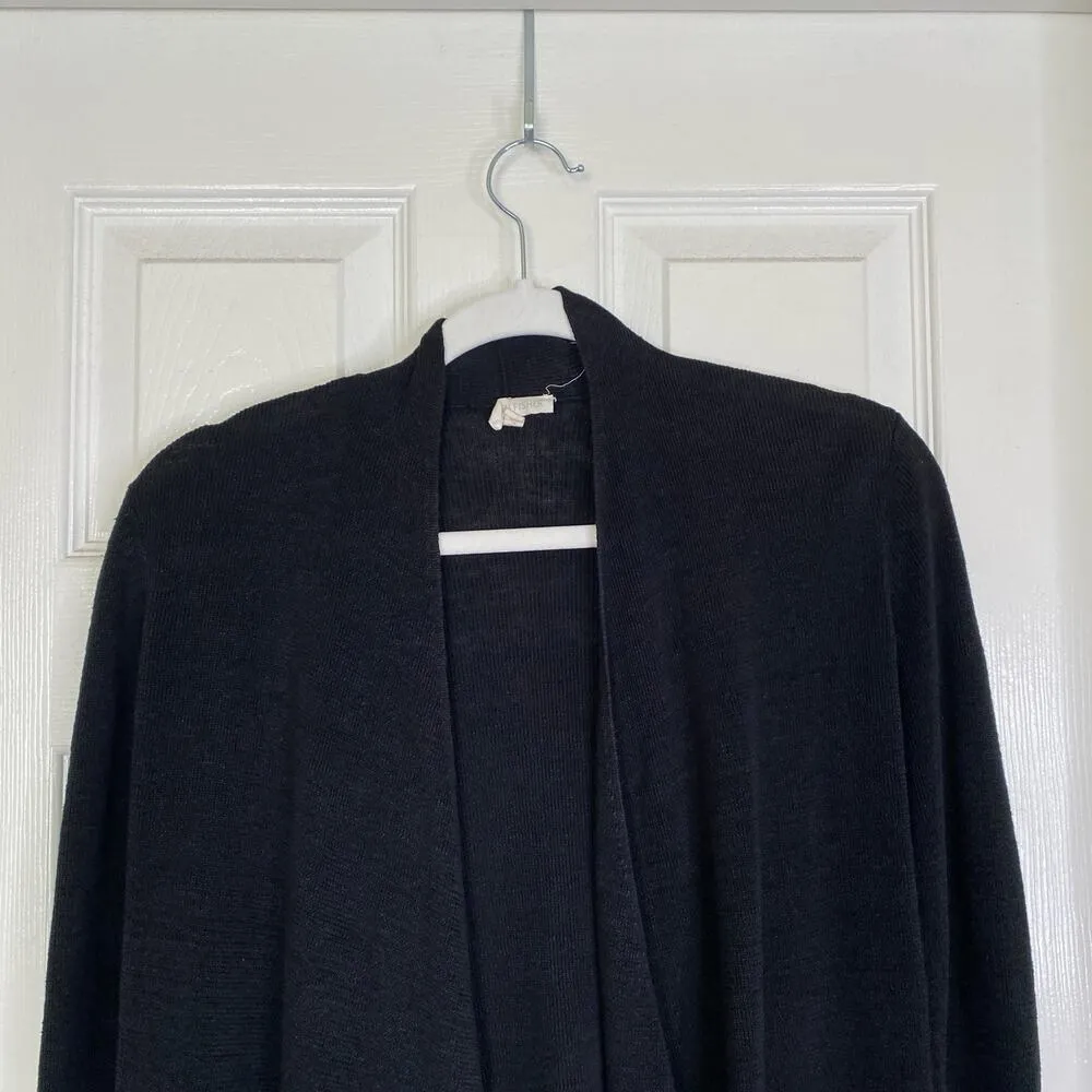 EILEEN FISHER Organic Linen Black Cardigan Size Extra Small Basic Staple - Image 3