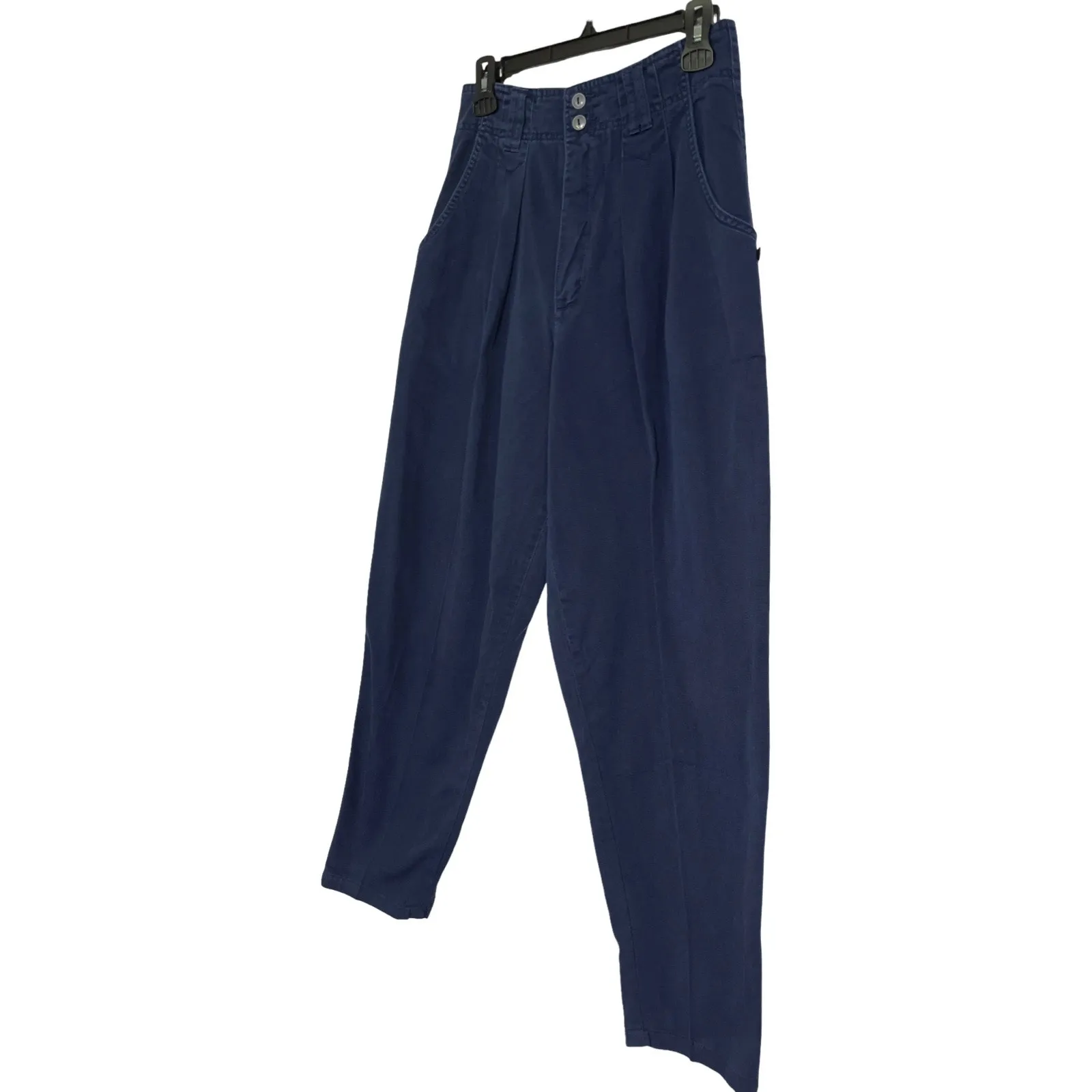 Vintage Esprit Sport Pleated High Waist Cotton Trousers Navy Blue Modern Size S - Image 5