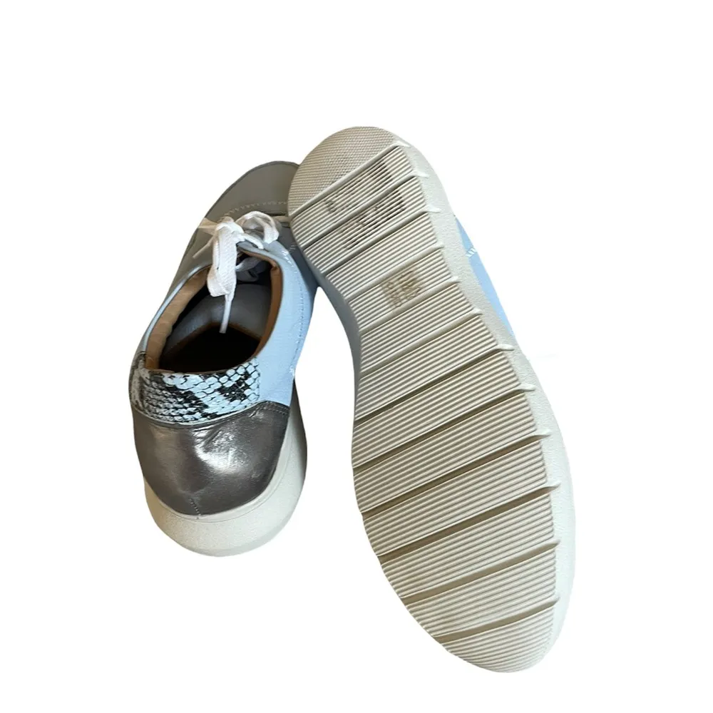 New Blue Leather Snake Print Lace Up Fashion Sneakers - Image 6