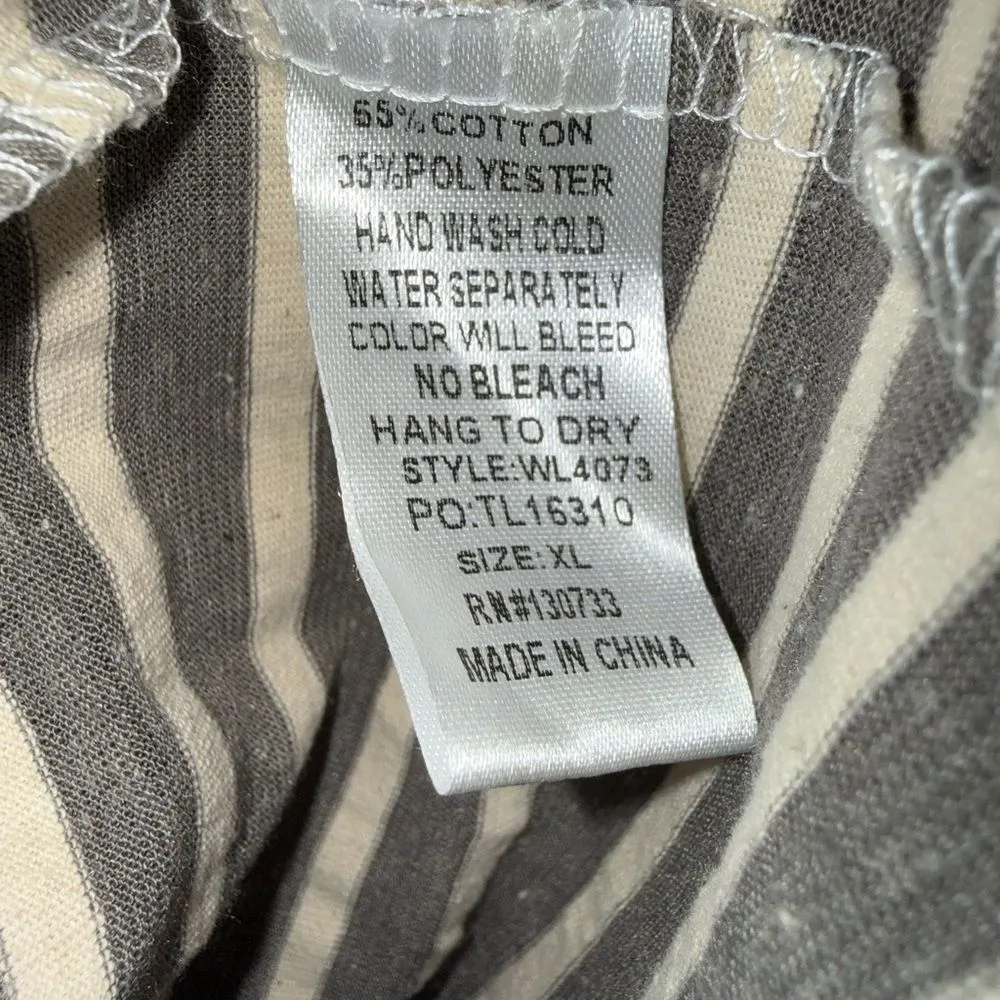 Umgee oversized striped pocket high low tee rolled sleeves grey and Cream XL #72 - Image 6