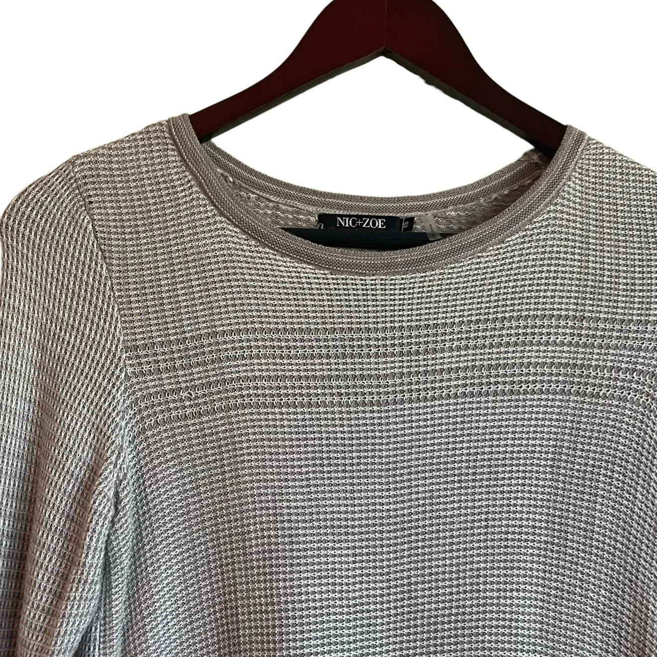 Nic and Zoe Women Top XS Beige Linen Rayon Open‎ Knit Monochromatic Boho Chic - Image 8