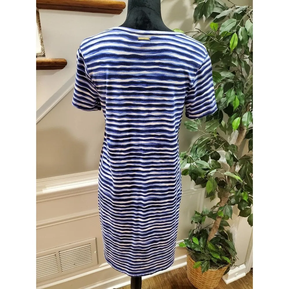 Michael Kors Women Blue Striped 100% Cotton Short Sleeve Knee Length Dress - Image 8
