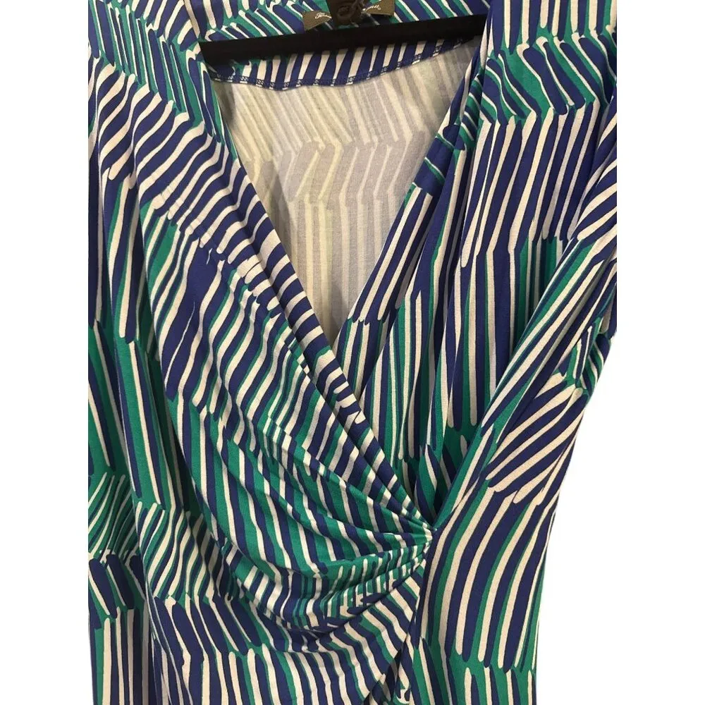 Tommy Bahama Faux Wrap Striped Stretch Dress Small Green Blue Short Sleeve NWT - Image 3