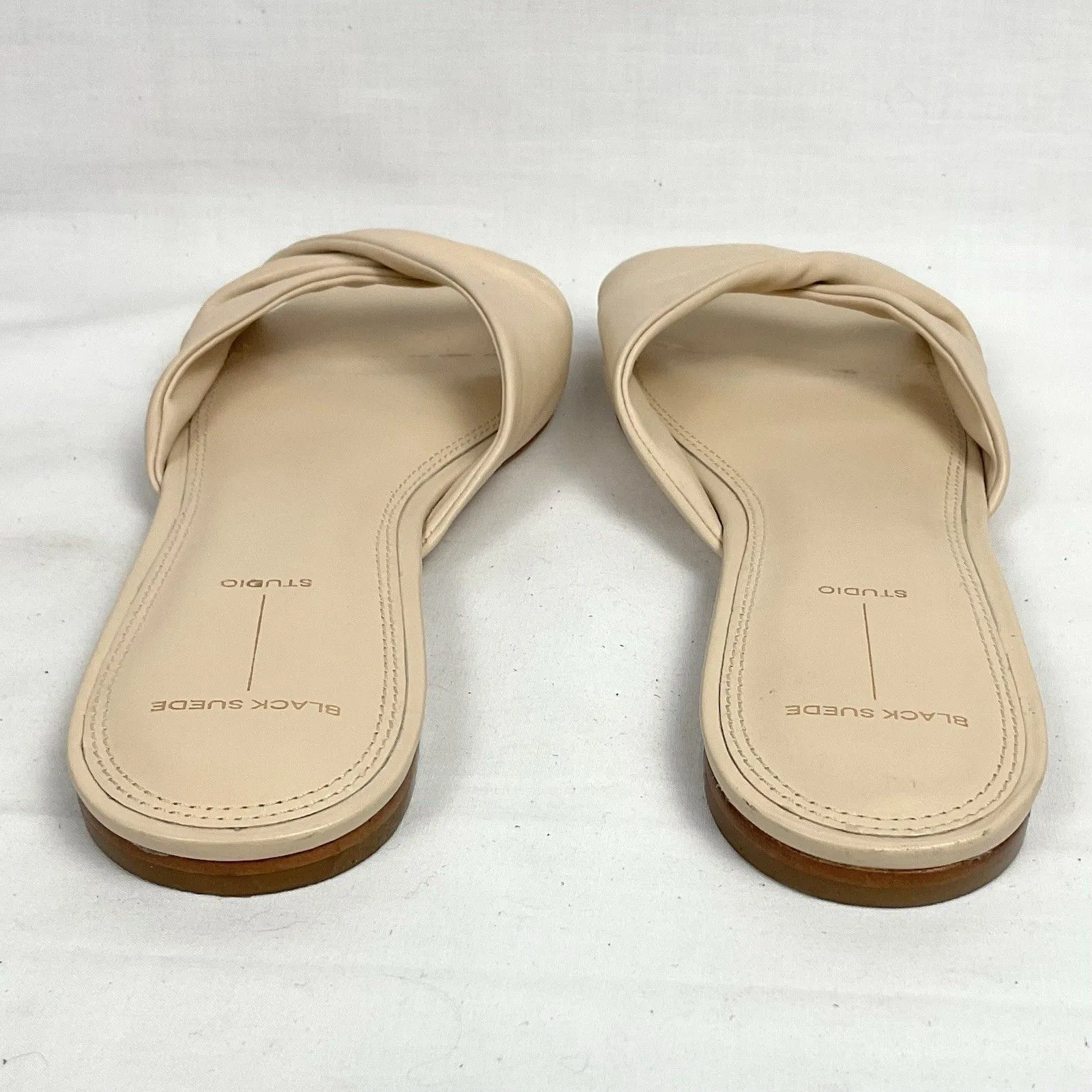 Black Suede Studio Alana Slide Sandals Sz 7 $278 Buff Cream Ivory Beige Neutral - Image 4