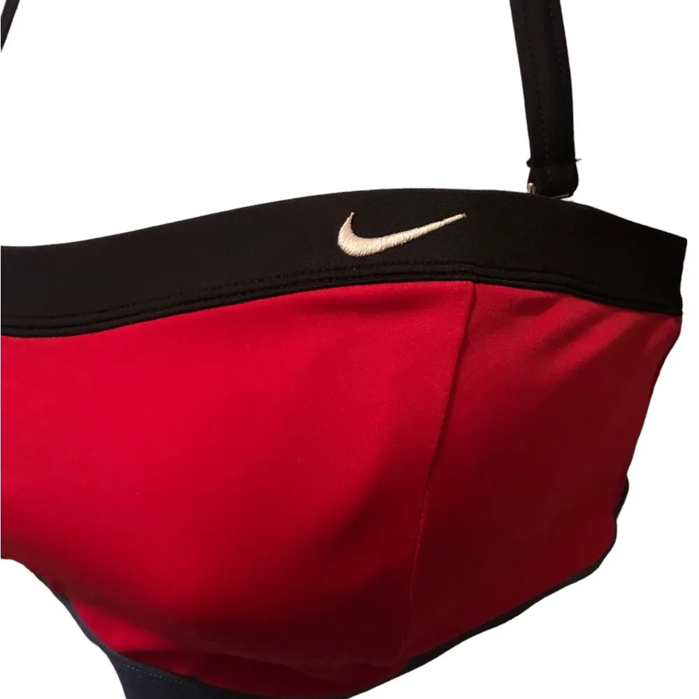 Nike Swim Bandeau Top Sz. 10 Built in Bra Red Navy Swoosh Logo Summer Pool Beach - Image 5