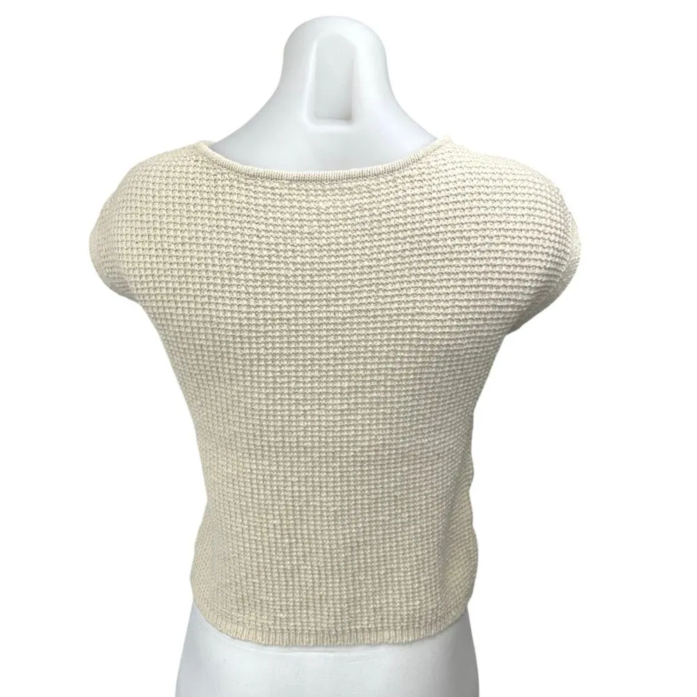 Madewell Cream Beige Waffle Knit Button Up Short Sleeve Cardigan Top Size XS - Image 2