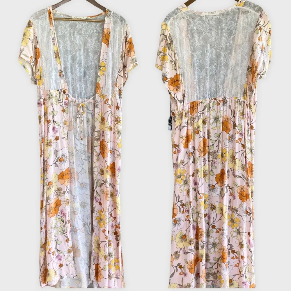 Liberty Love NWT Boutique Pink Floral Long Tie Kimono Medium - Image 8