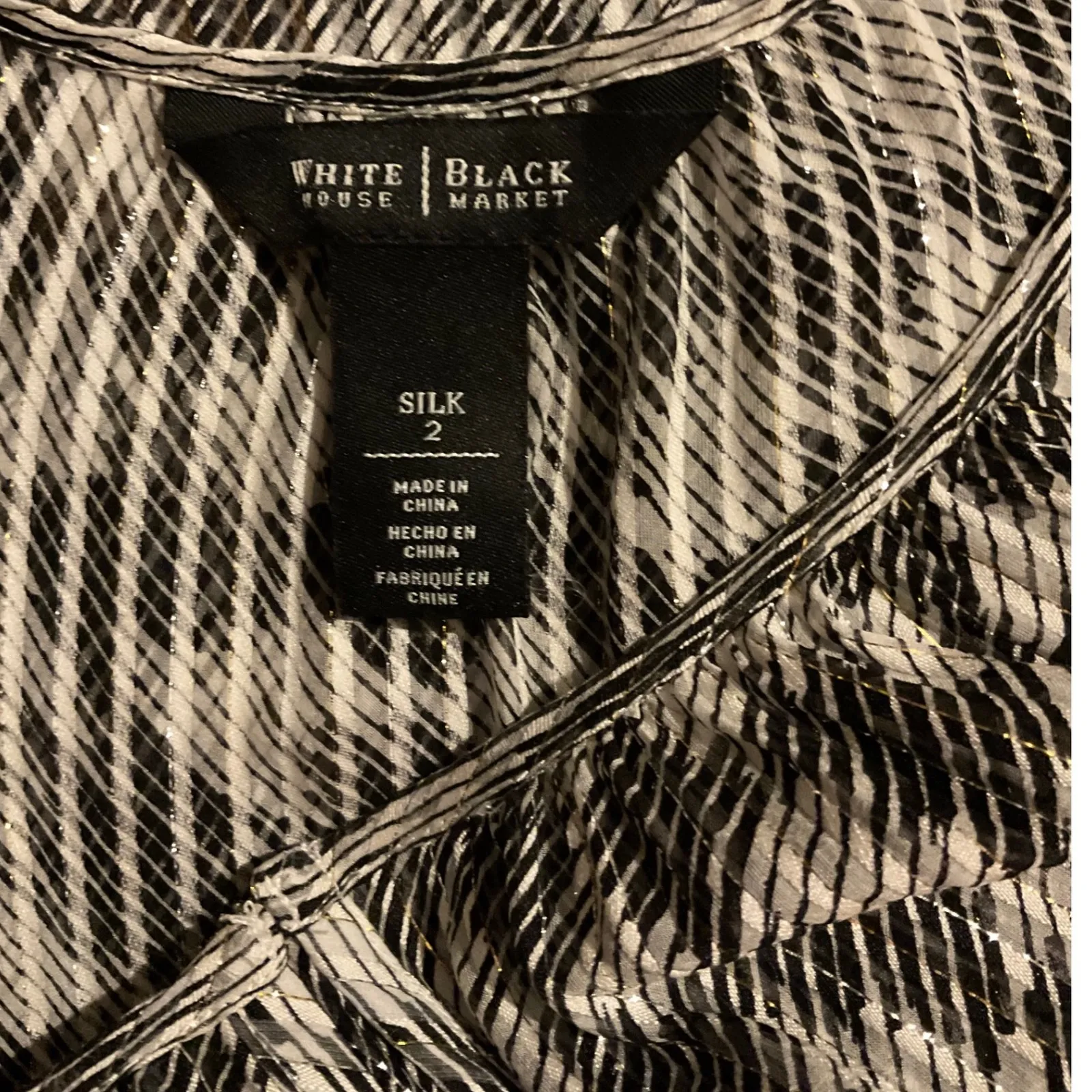 White‎ House Black Market Silk Blouse Top Sheer Houndstooth Long Sleeve Size 2 - Image 2