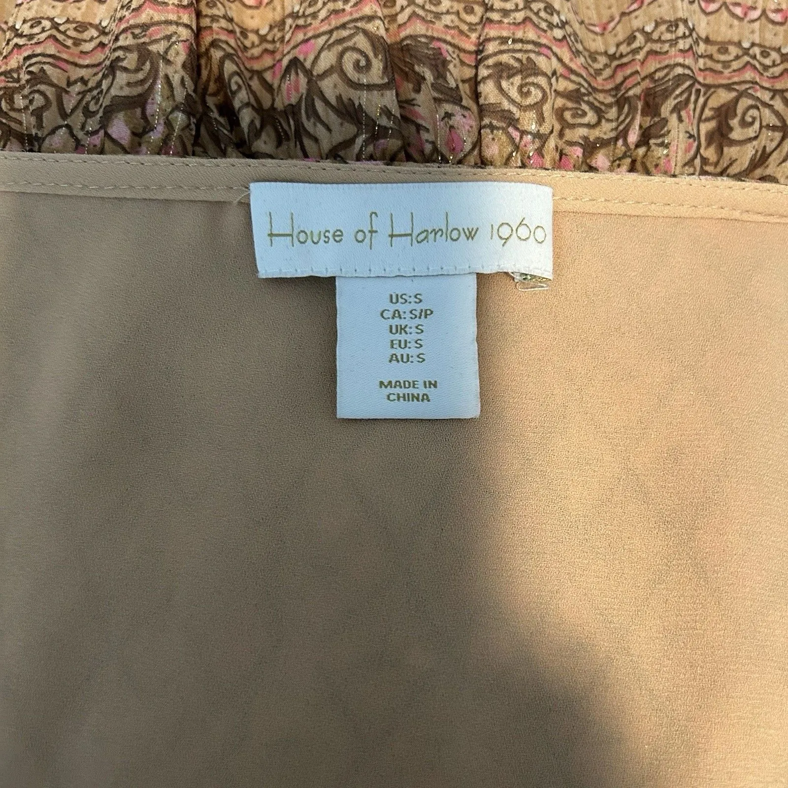 House of Harlow 1960 Women's Chiffon Dress Button Metallic Bohemian Small - Image 8